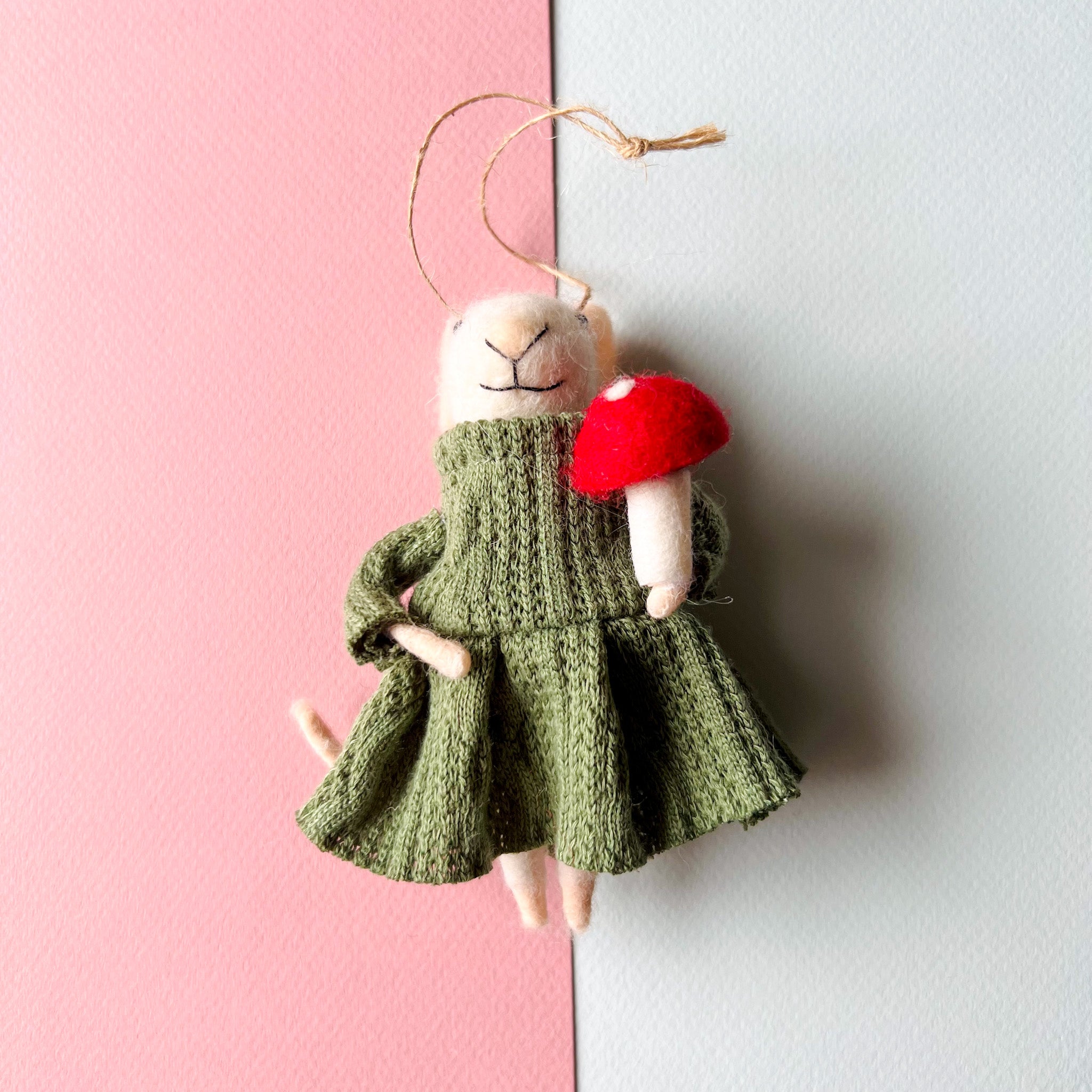 MOUSE IN GREEN DRESS ORNAMENT