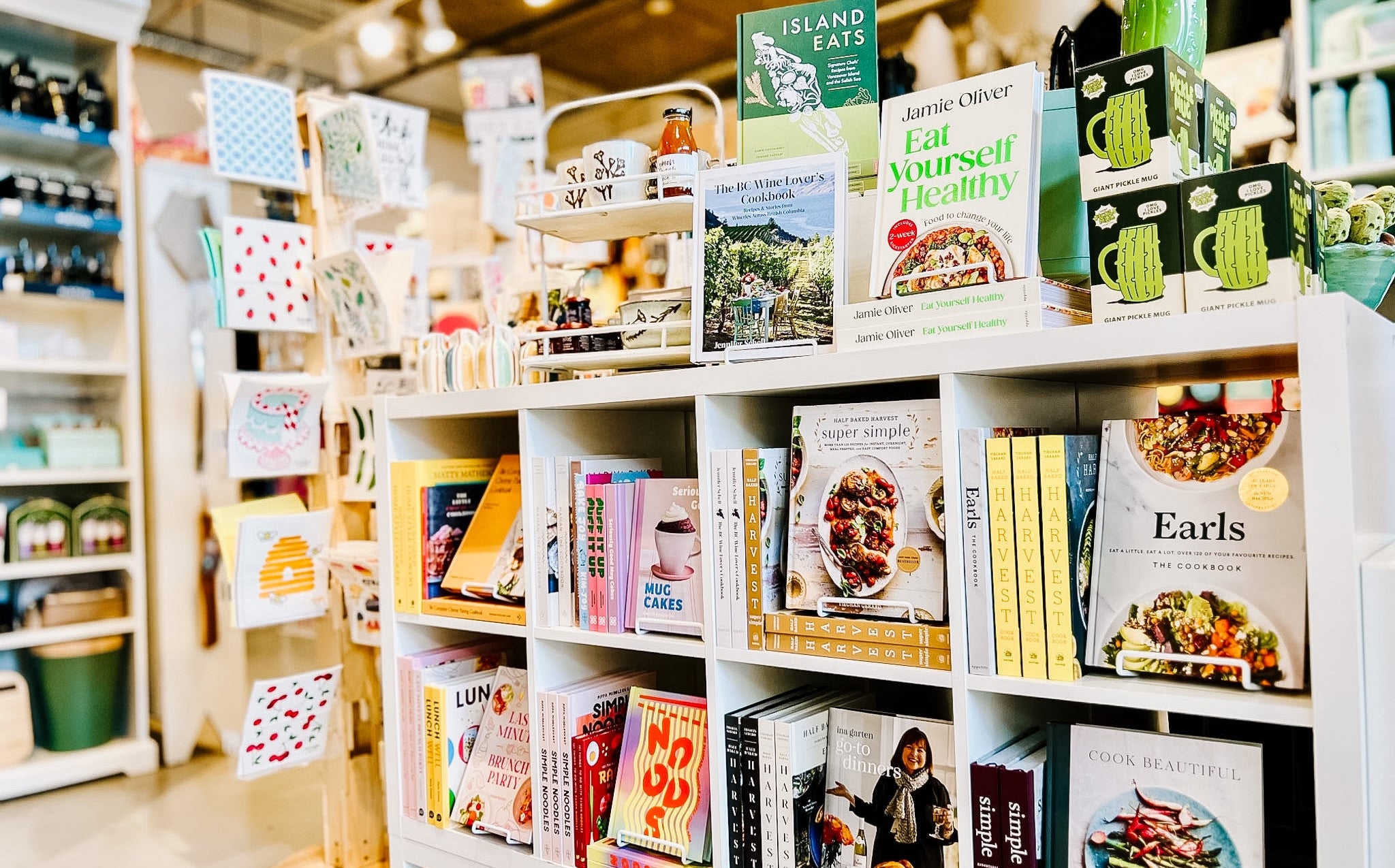 Display of cookbooks on a shelf in a home and decor store