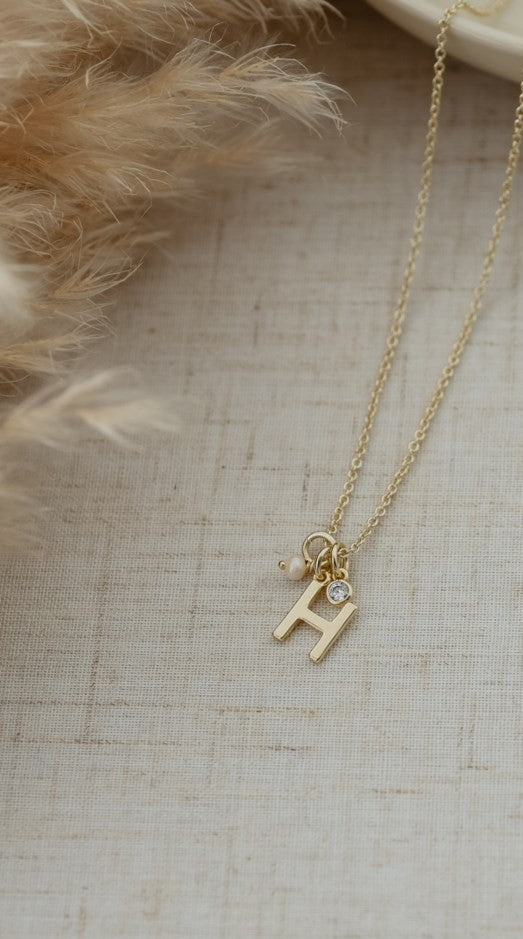 LETTER "H"  INSIGNIA NECKLACE in GOLD by GLEE