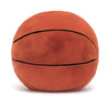back view of stuffed plush toy of fuzzy soft round basketball with sports shoes made by jellycat