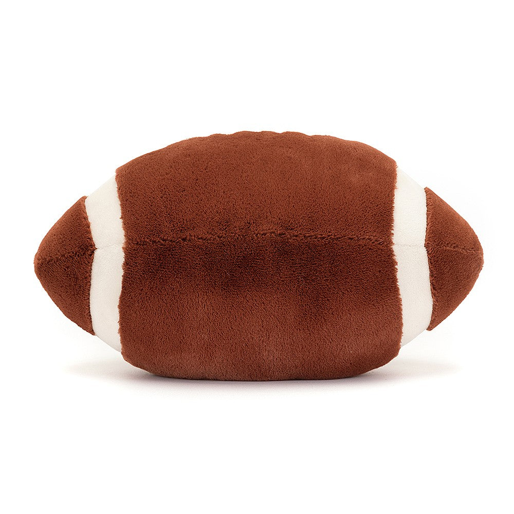 back view of fuzzy soft brown stuffed plush toy american football by jellycat