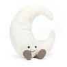 fluffy soft white stuffed plush crescent moon with black smiley face made by jellycat