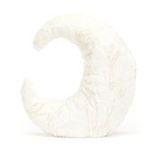 back view of fluffy soft white stuffed plush crescent moon made by jellycat