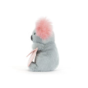 Plush toy koala with pink ears on a white background