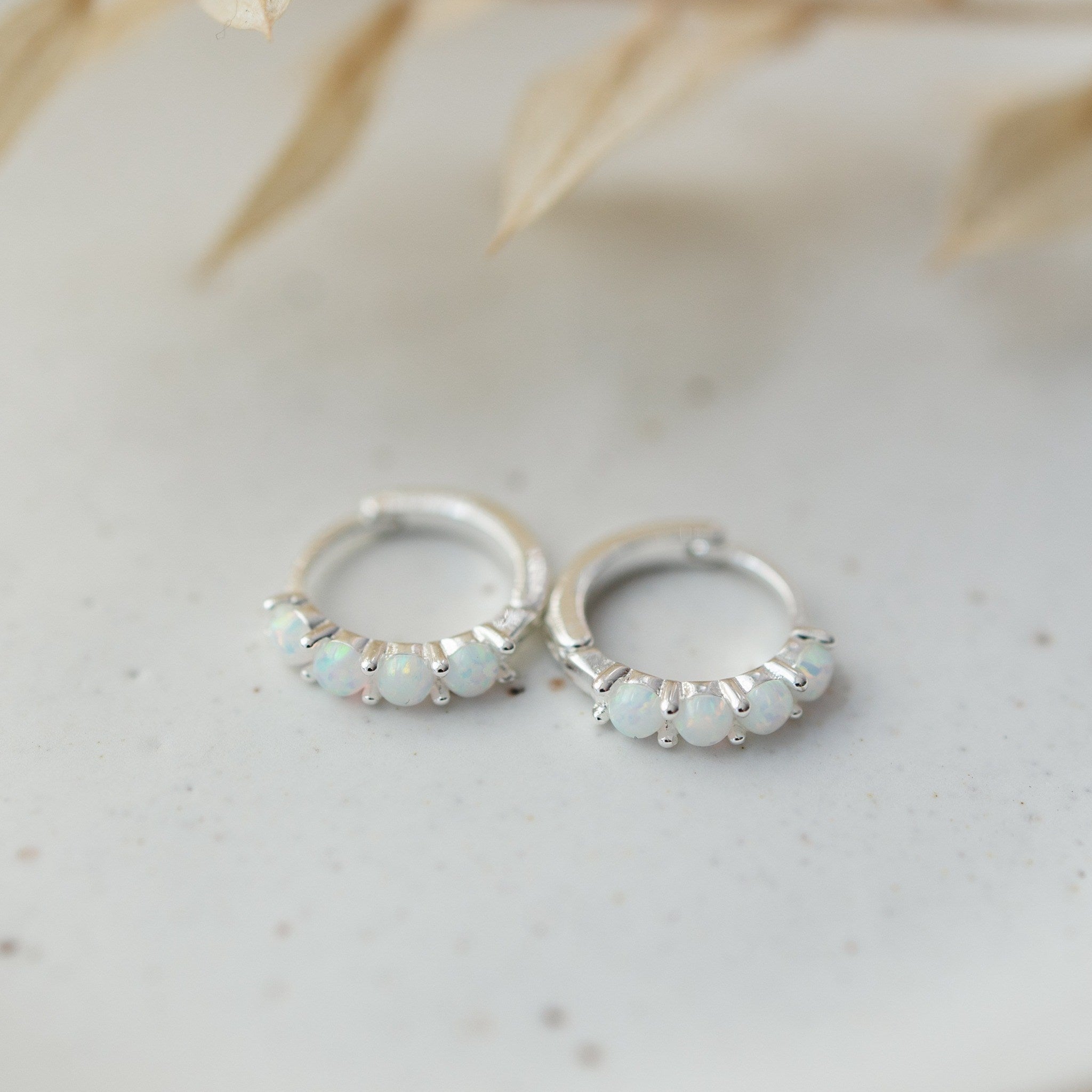 OPAL KISS HOOPS in SILVER & OPALITE by GLEE