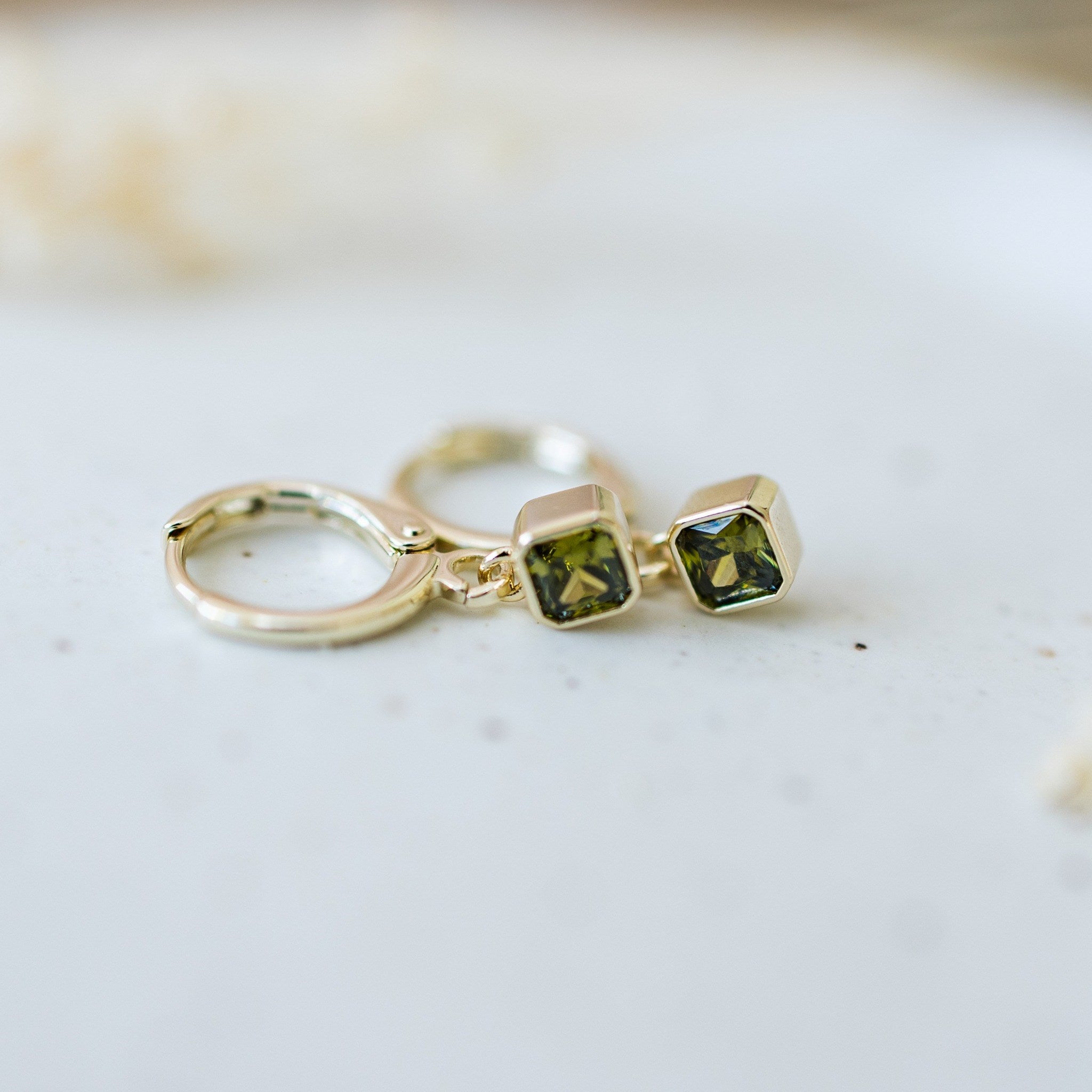 MOSS GREEN PRISM HOOPS in GOLD by GLEE
