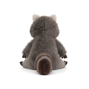back view of  jellycat raccoon plush toy on a white background