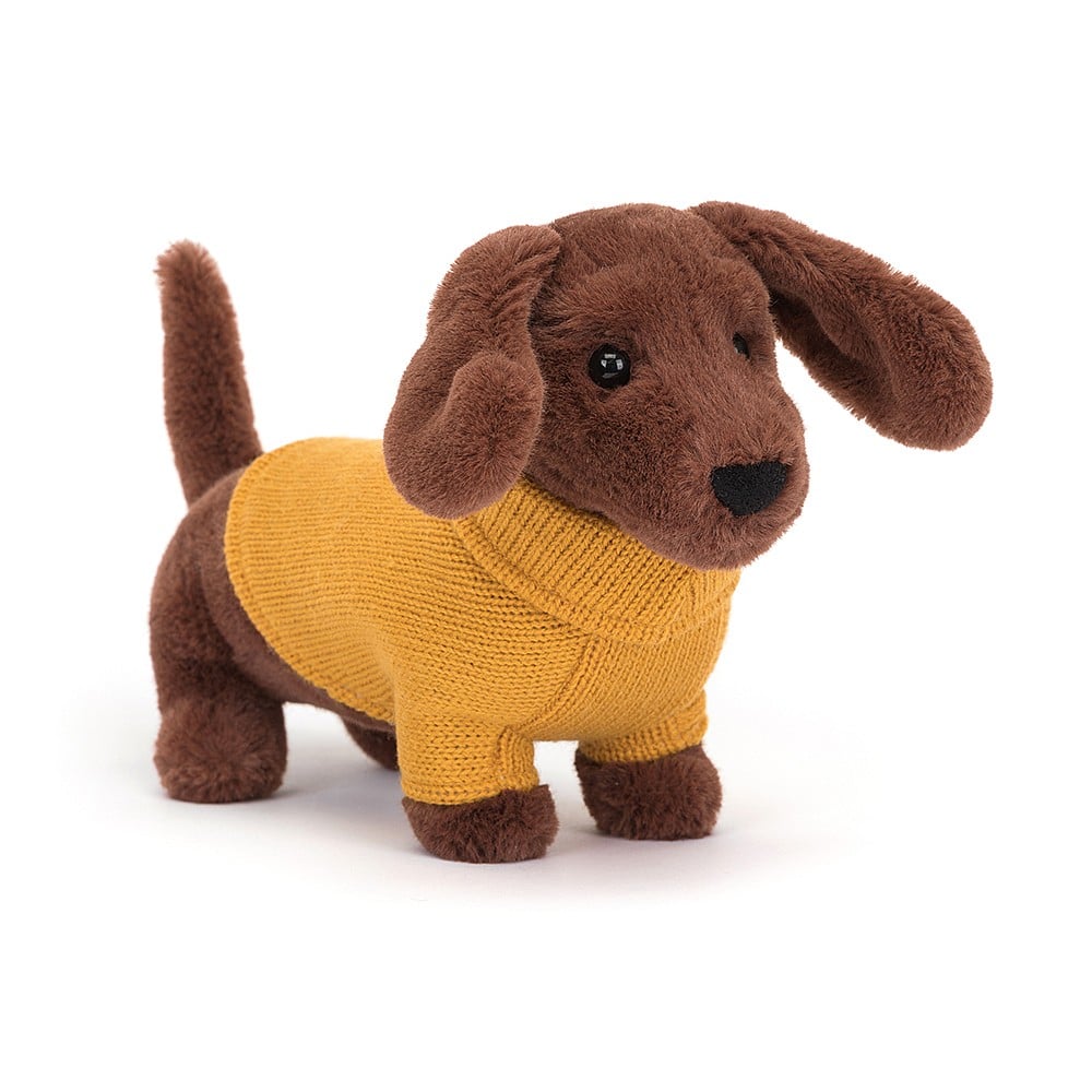 YELLOW SWEATER SAUSAGE DOG by JELLYCAT