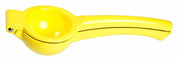 Yellow manual citrus press on a white background