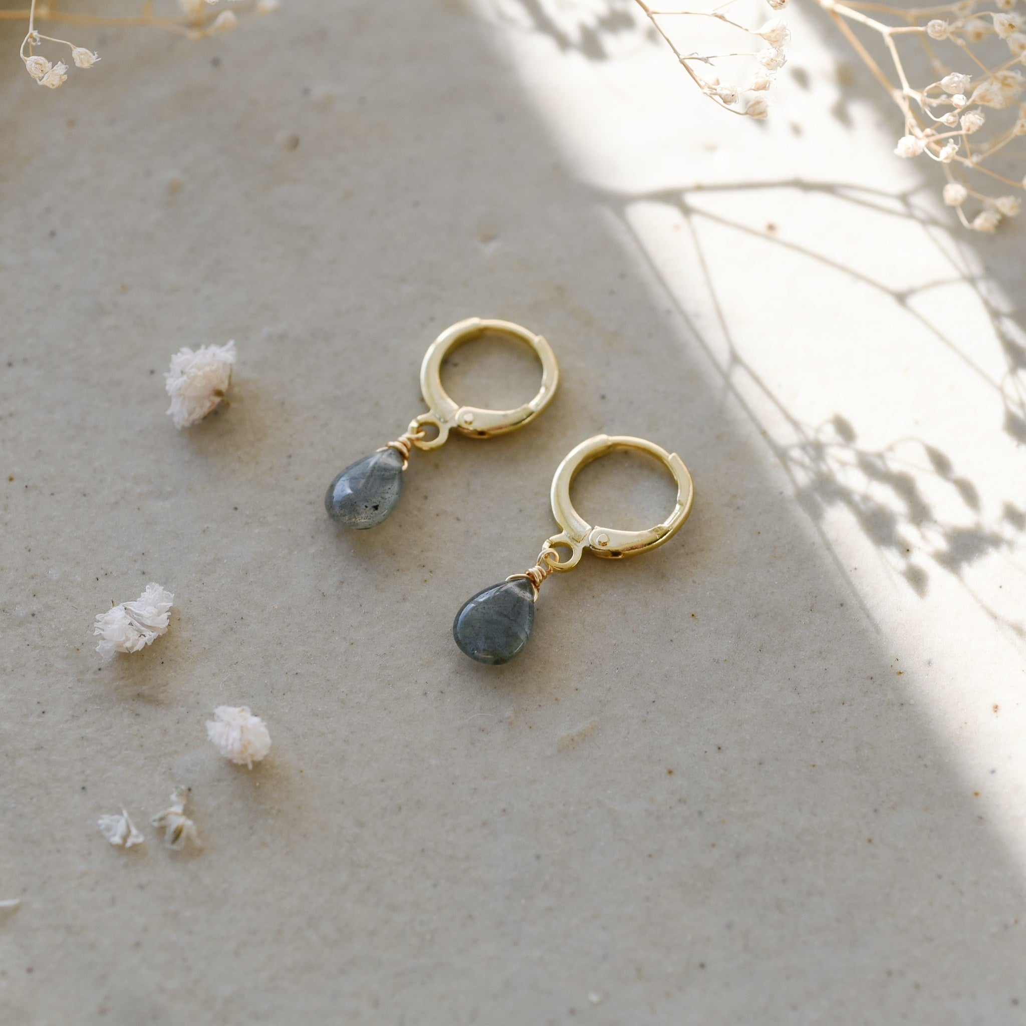 ZIA HOOPS in GOLD & LABRADORITE by GLEE