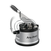 Knife sharpener with a knife inserted on a white background, branded 'Any Sharp'.
