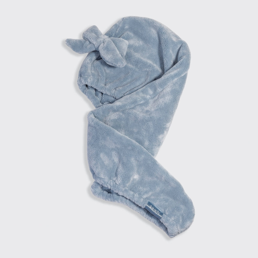 QUICK DRY HAIR TOWEL in COASTAL BLUE WITH BOW  by KITSCH