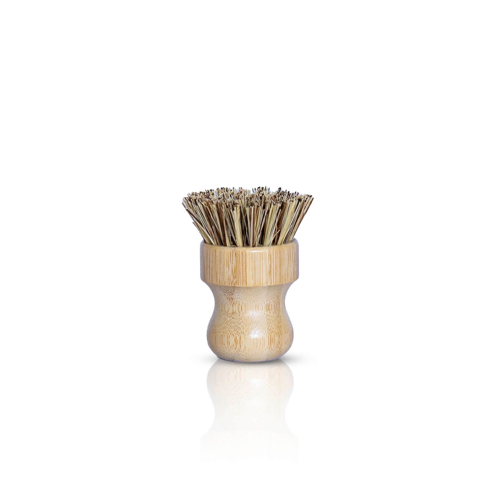 Bamboo dish brush with bristle head on a white background