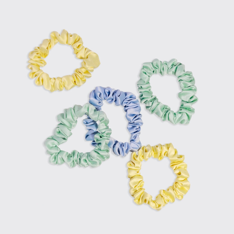 SATIN RUCHED SCRUNCHIES in MULTICOLOUR by KITSCH