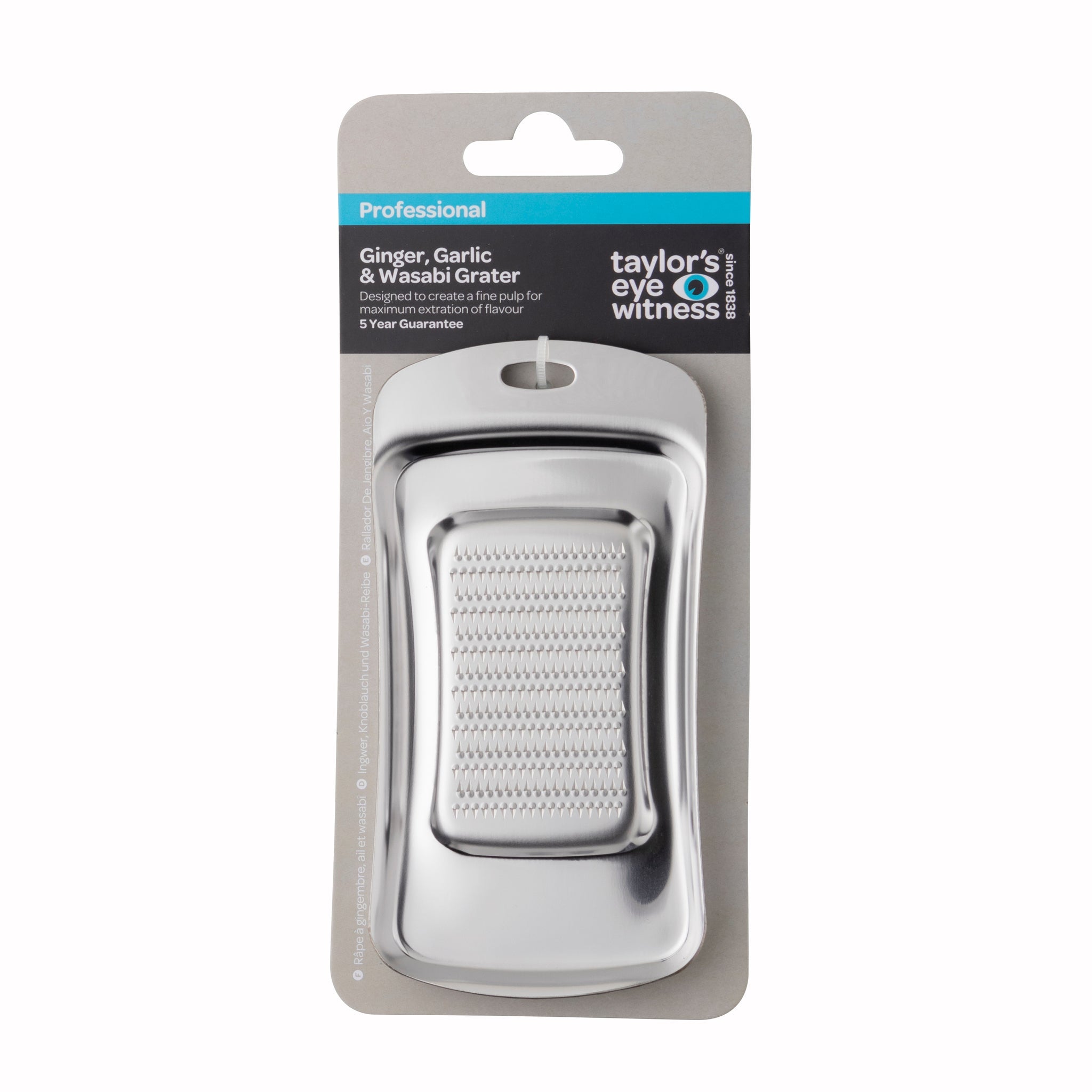 Taylor's Eye Witness ginger, garlic, and wasabi grater in packaging on a white background