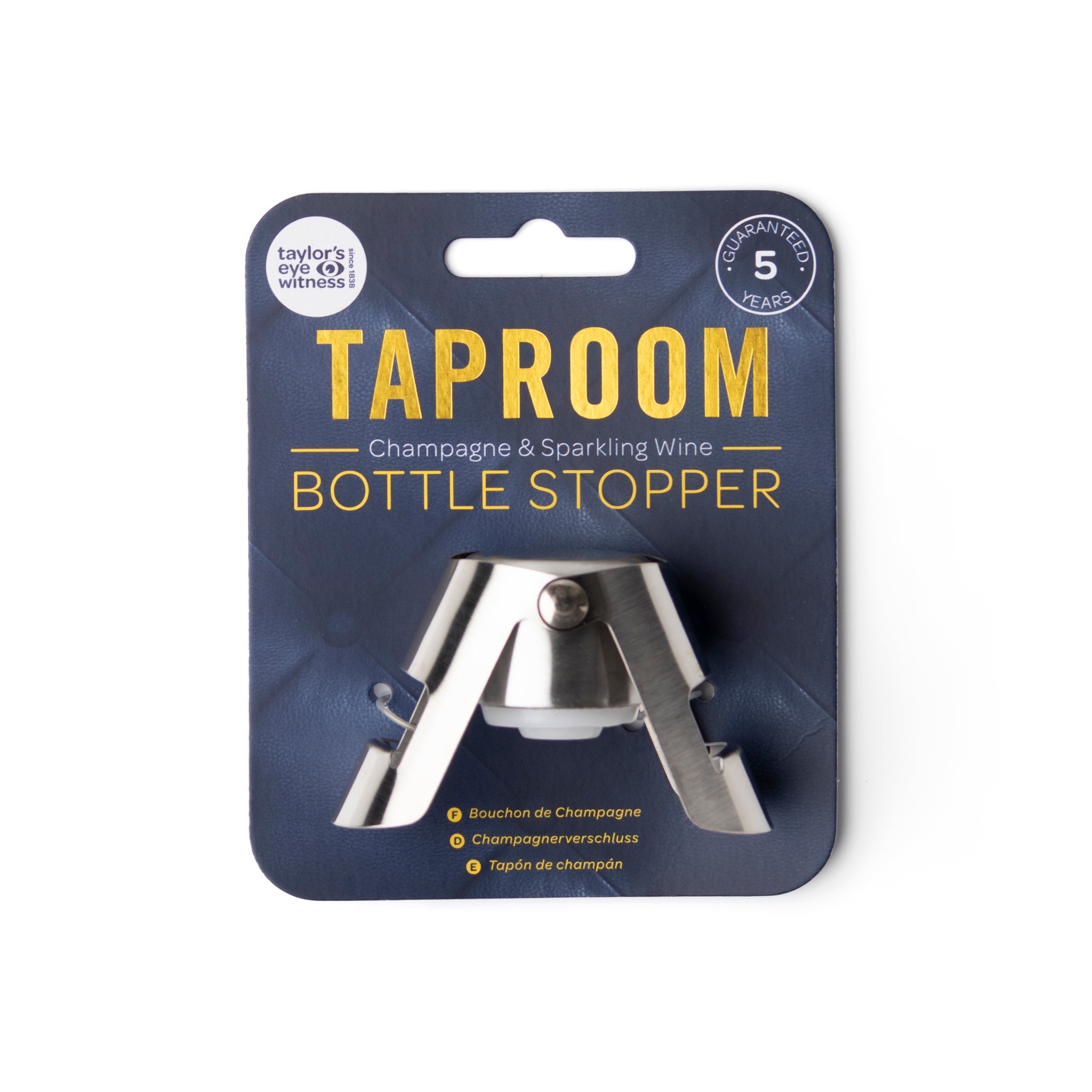 Taproom bottle stopper packaging on a white background