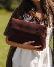 LUKA SUEDE CLUTCH CROSSBODY BAG in CHOCOLATE by LOUENHIDE