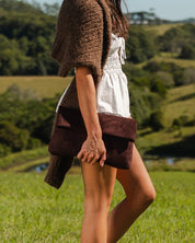 LUKA SUEDE CLUTCH CROSSBODY BAG in CHOCOLATE by LOUENHIDE