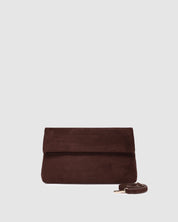 LUKA SUEDE CLUTCH CROSSBODY BAG in CHOCOLATE by LOUENHIDE