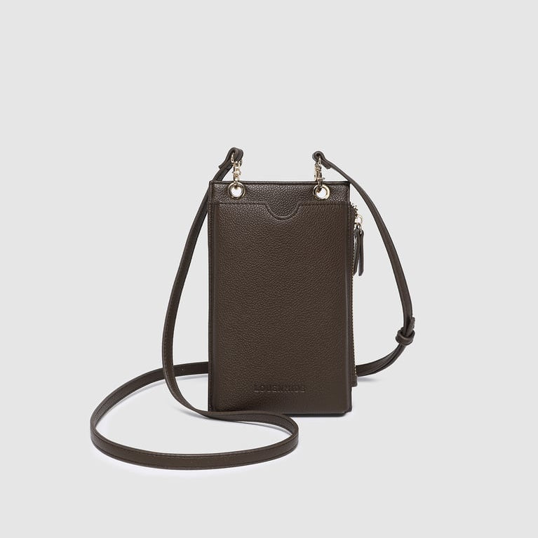 louenhide purse in chocolate on a white background
