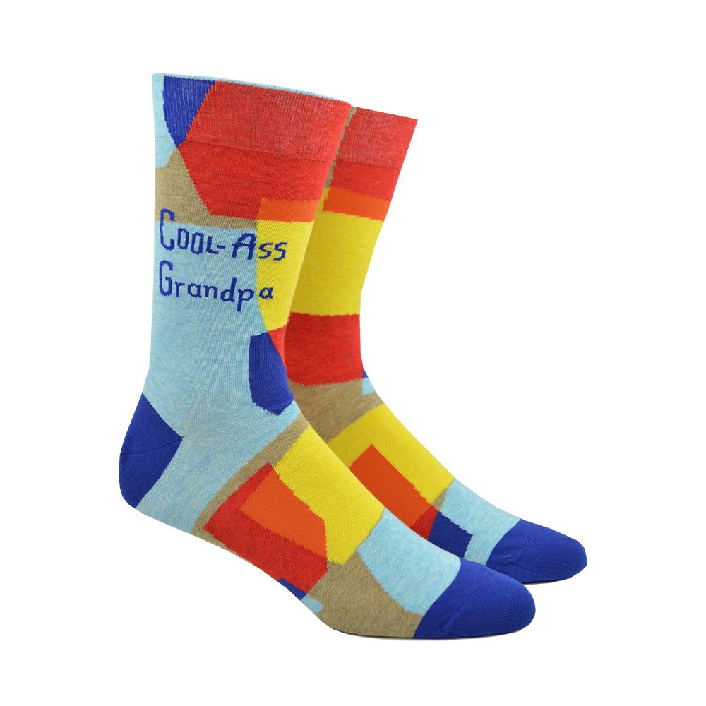 multicolour socks that say cool-ass grandpa