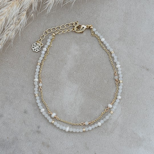 GOLD, WHITE MOONSTONE & WHITE PEARL BETHANY BRACELET by GLEE JEWELRY
