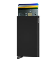 black secrid cardholder with fake credit cards popping out