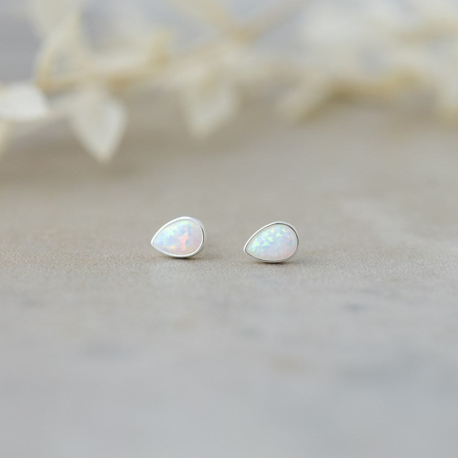 SILVER & WHITE OPAL ICY RAINS STUDS by GLEE JEWELRY
