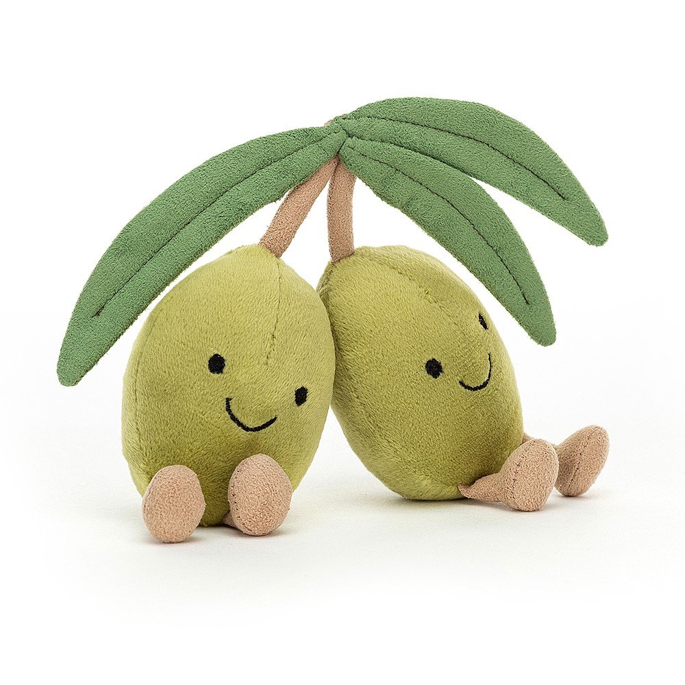 green olive bunch with black smiley faces made by jellycat