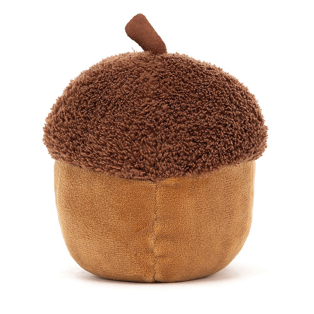 back view of brown stuffed plush toy acorn