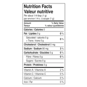 nutrition info for organic sunday roast blend black writing on white background 
