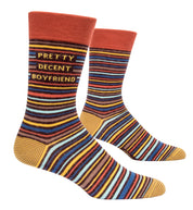socks with warm multicolour mini stripes and says pretty decent boyfriend